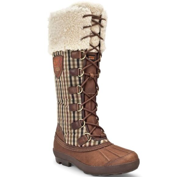 UGG Edmonton Plaid Sheepskin Shearling Boot Size 6 EU 37 - Picture 1 of 16